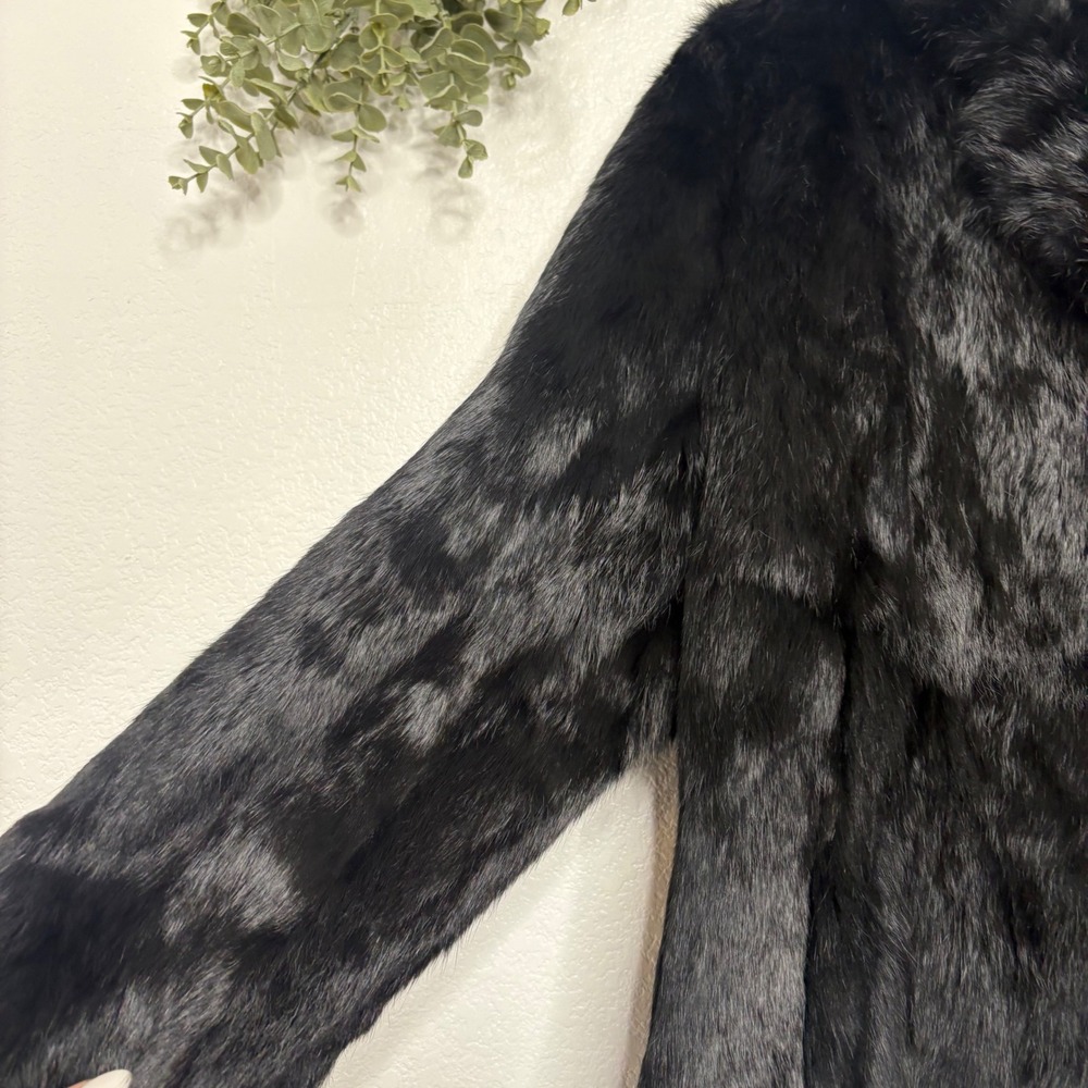 Vintage Black Faux Fur Jacket Quilted Lining Double Button Coat Korea Womens M - Picture 4 of 9